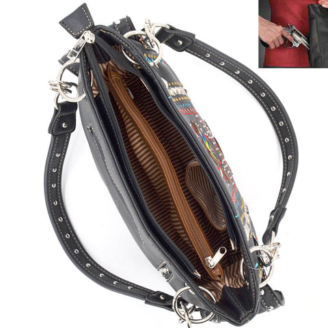 Concealed Carry Western Fringe Concho Tooling Shoulder Bag