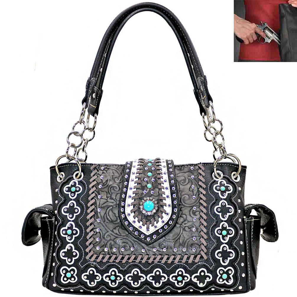 Concealed Carry Western Concho Embroidery Tooling Shoulder Bag