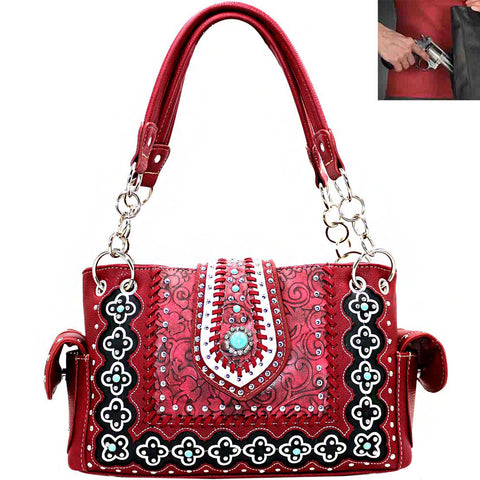 Concealed Carry Western Concho Embroidery Tooling Shoulder Bag