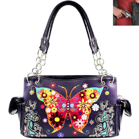 Concealed Carry Butterfly Embroidery Western Shoulder Bag