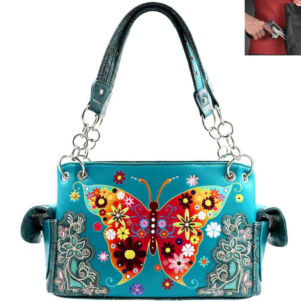 Concealed Carry Butterfly Embroidery Western Shoulder Bag