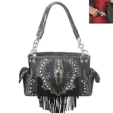 Concealed Carry Western Fringe Concho Tooling Shoulder Bag