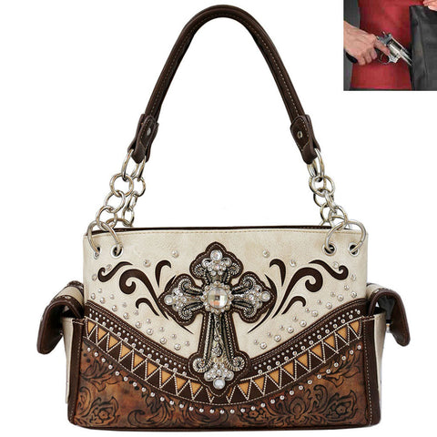 Concealed Carry Rhinestone Spiritual Cross Western Shoulder Bag