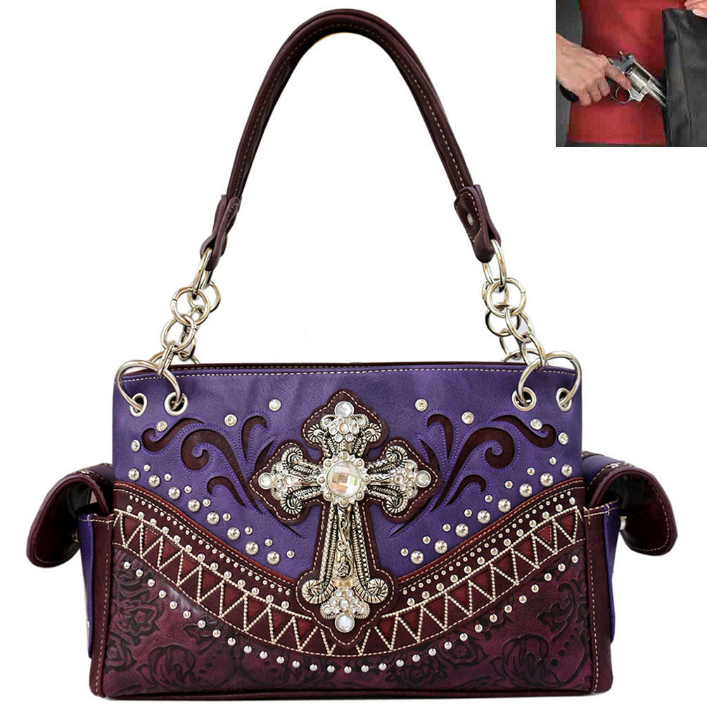 Concealed Carry Rhinestone Spiritual Cross Western Shoulder Bag