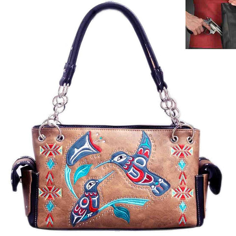 Concealed Carry Western Bird  Embroidery Shoulder Bag