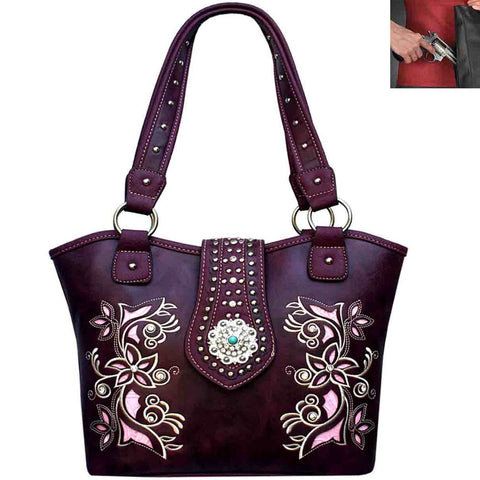 Concealed Carry Western Concho Floral Embroidery Shoulder Bag