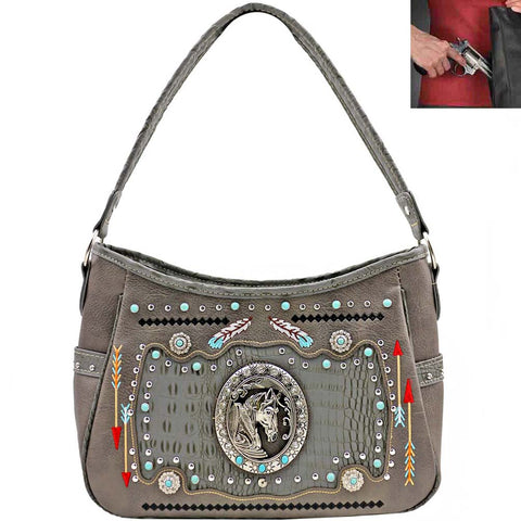 Concealed Carry Western Horse Concho Tooling Embroidery Design Hobo Bag