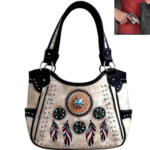 Concealed Carry Western Concho Dream Catcher Embroidery Shoulder Bag