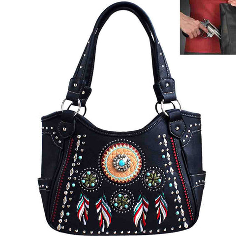 Concealed Carry Western Concho Dream Catcher Embroidery Shoulder Bag
