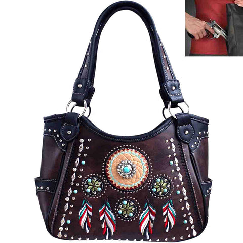 Concealed Carry Western Concho Dream Catcher Embroidery Shoulder Bag