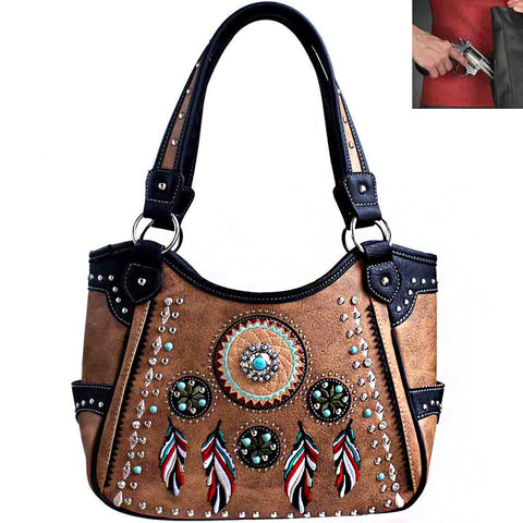 Concealed Carry Western Concho Dream Catcher Embroidery Shoulder Bag