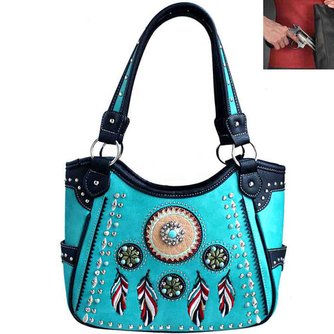 Concealed Carry Western Concho Dream Catcher Embroidery Shoulder Bag