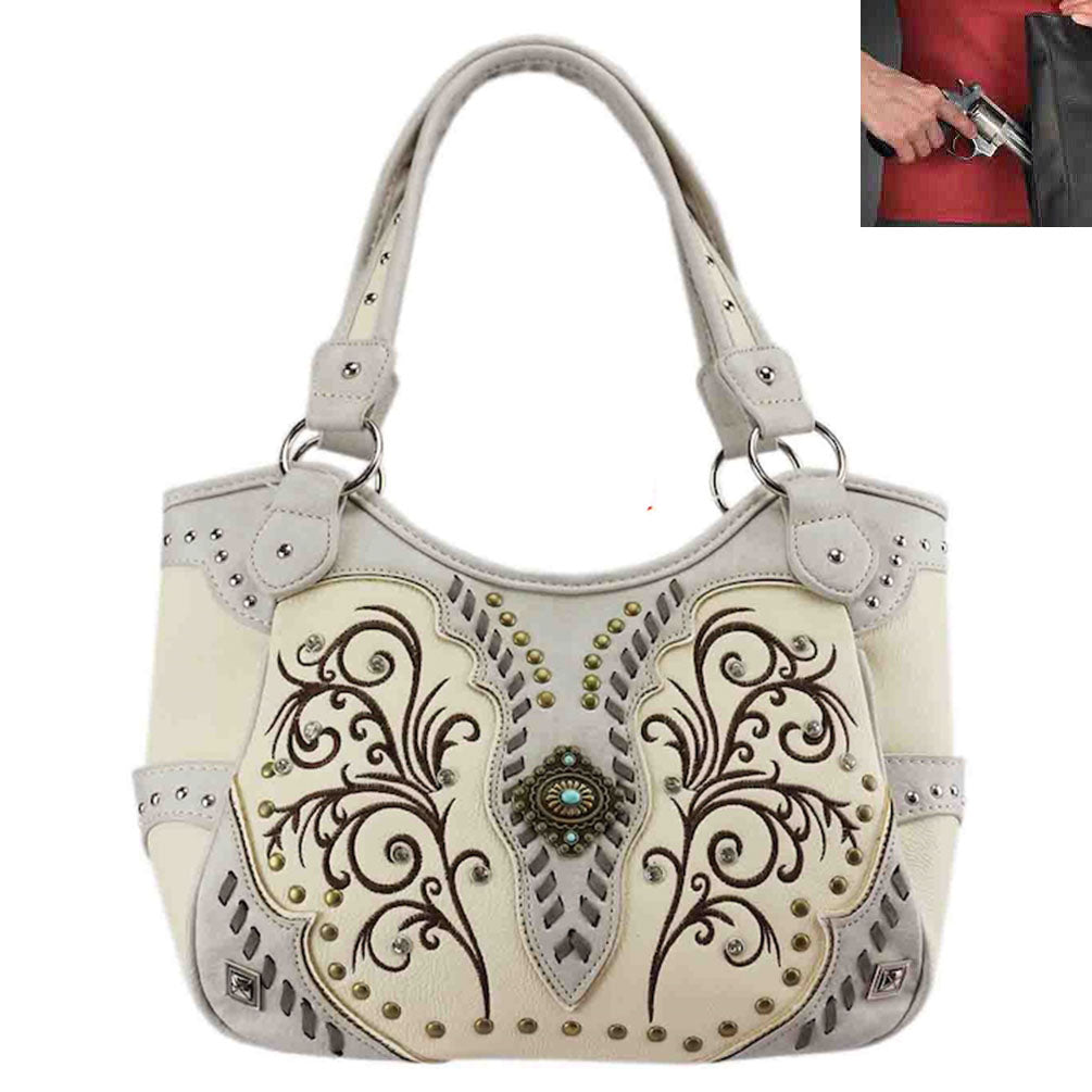 Concealed Carry Western Concho Embroidery Shoulder Bag