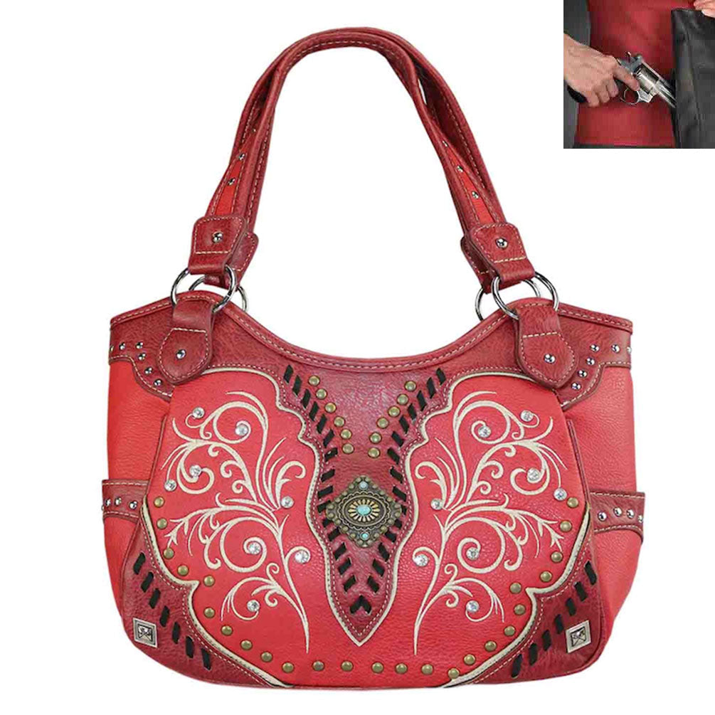 Concealed Carry Western Concho Embroidery Shoulder Bag