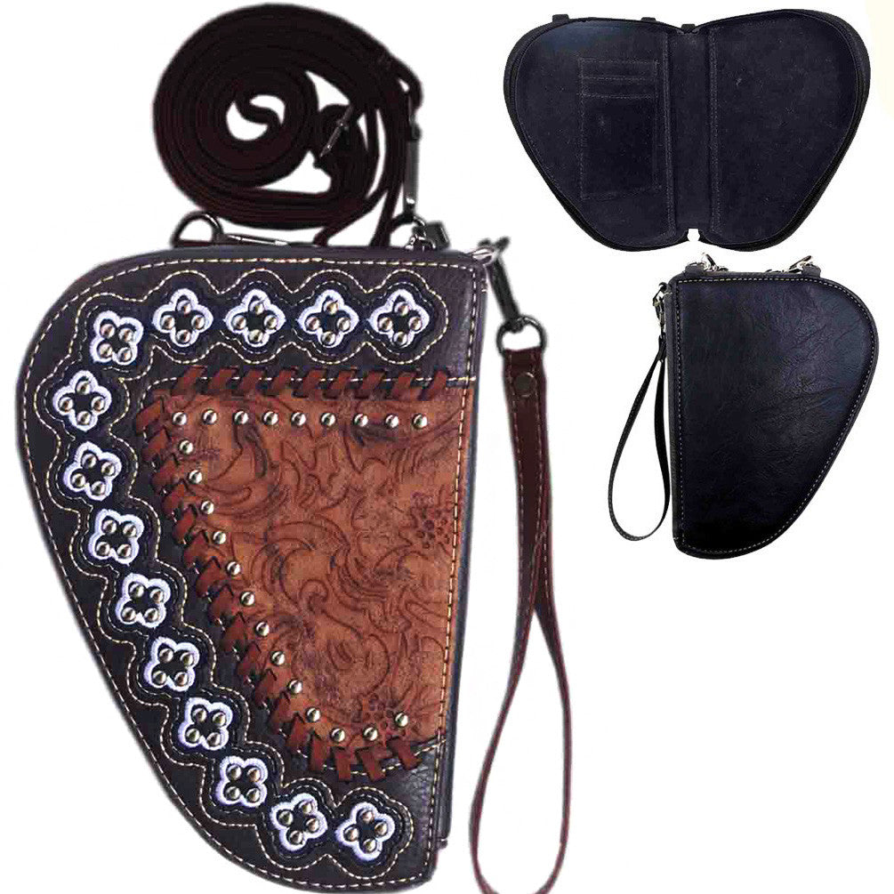 Western Tooling Studded Crossbody Gun Holster Shaped Conceal Carry Pouch