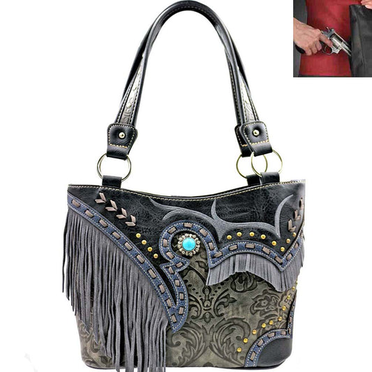 Concealed Carry Western Concho Fringe Tooling Shoulder Bag