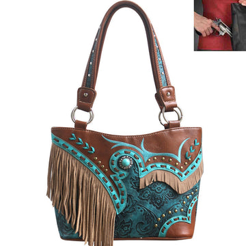 Concealed Carry Western Concho Fringe Tooling Shoulder Bag