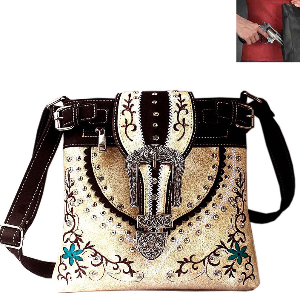 Concealed Carry Buckle Embroidery Design Crossbody Bag