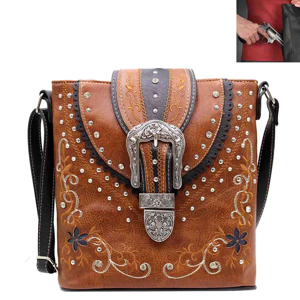 Concealed Carry Buckle Embroidery Design Crossbody Bag