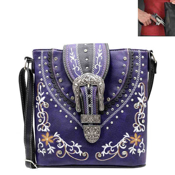 Concealed Carry Buckle Embroidery Design Crossbody Bag