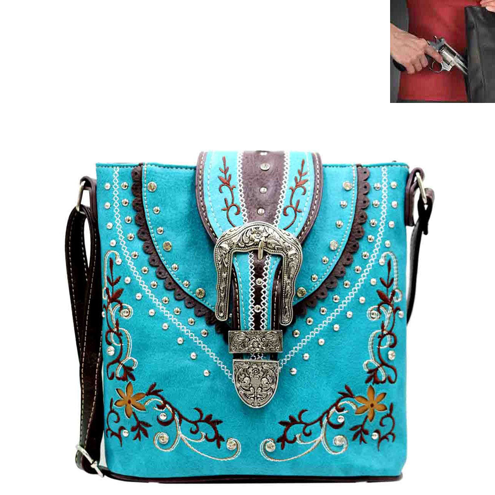 Concealed Carry Buckle Embroidery Design Crossbody Bag
