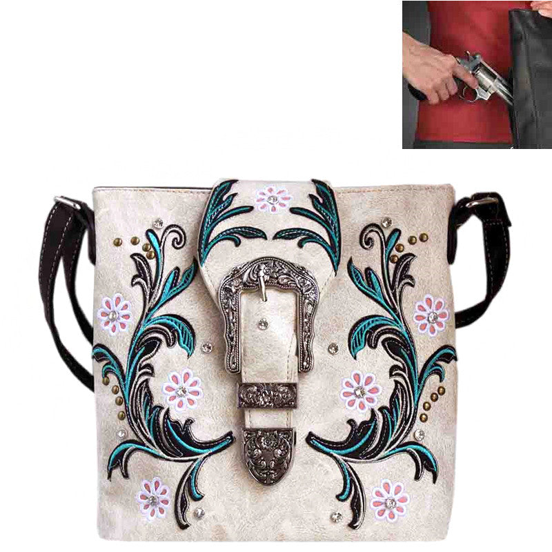 Concealed Carry Buckle Tooling Studded Design Crossbody Bag