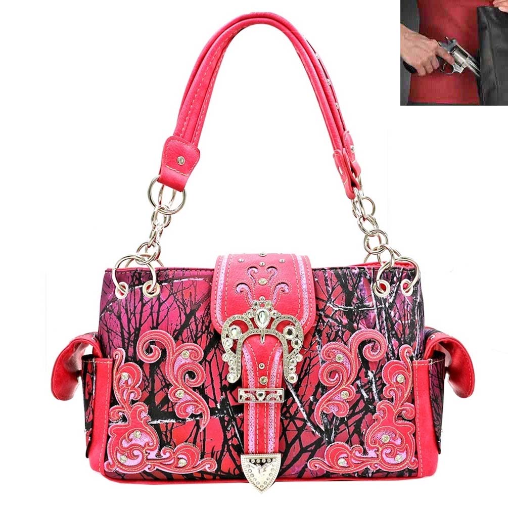 Concealed Carry Western Buckle Floral Embroidery Shoulder Bag