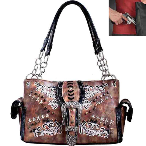 Concealed Carry Western Buckle Floral Embroidery Shoulder Bag