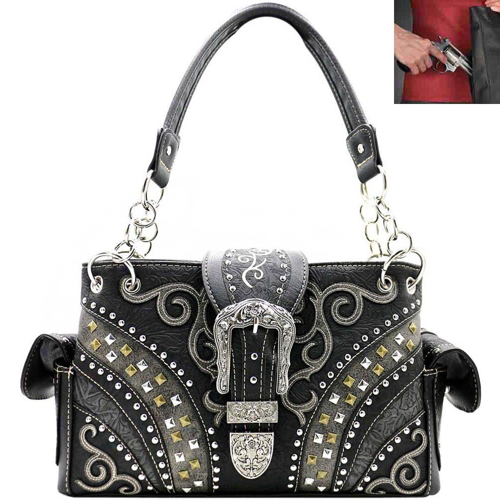 Concealed Carry Western Buckle Studded Shoulder Bag