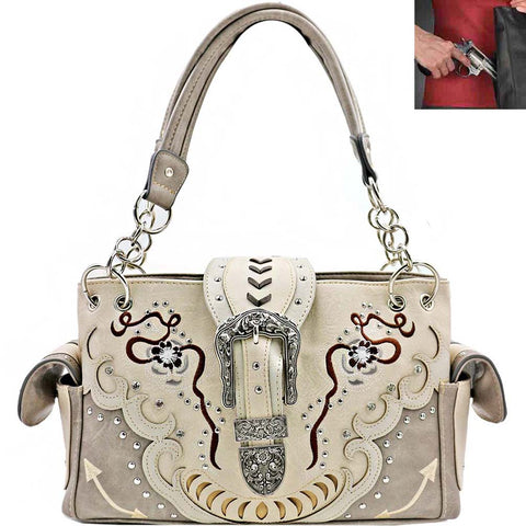 Concealed Carry Western Buckle Floral Design Shoulder Bag