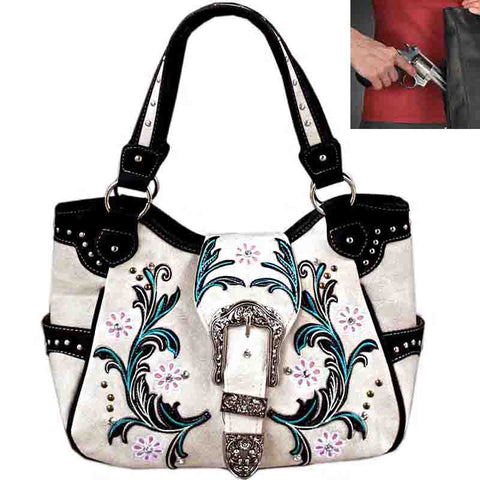 Concealed Carry Western Buckle Embroidery Tote Shoulder Bag