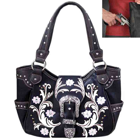 Concealed Carry Western Buckle Embroidery Tote Shoulder Bag