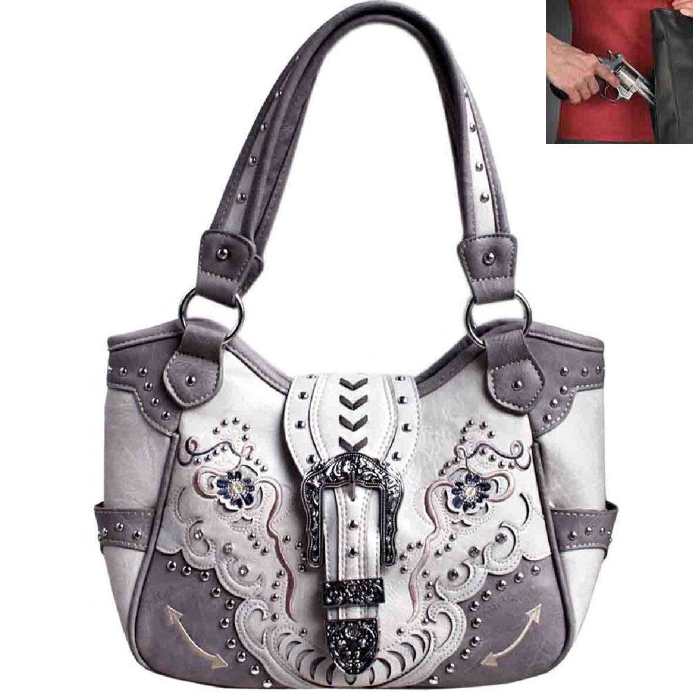 Concealed Carry Western Buckle Embroidery Tote Shoulder Bag