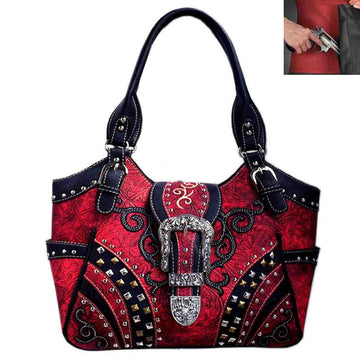 Western Buckle Tooling Studded C Shoulder Tote Bag