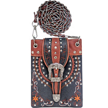 Western Buckle Studded Design Mini Crossbody Bag