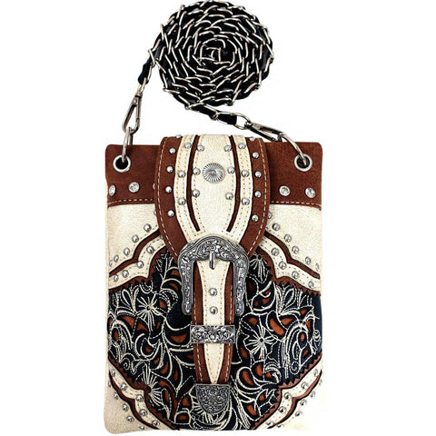 Western Buckle Floral Embroidery Mini Crossbody Bag