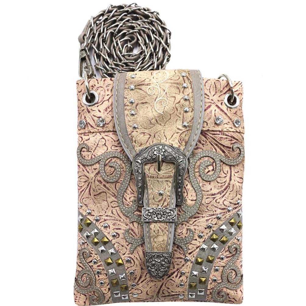 Western Buckle Tooling Studded Mini Crossbody Bag