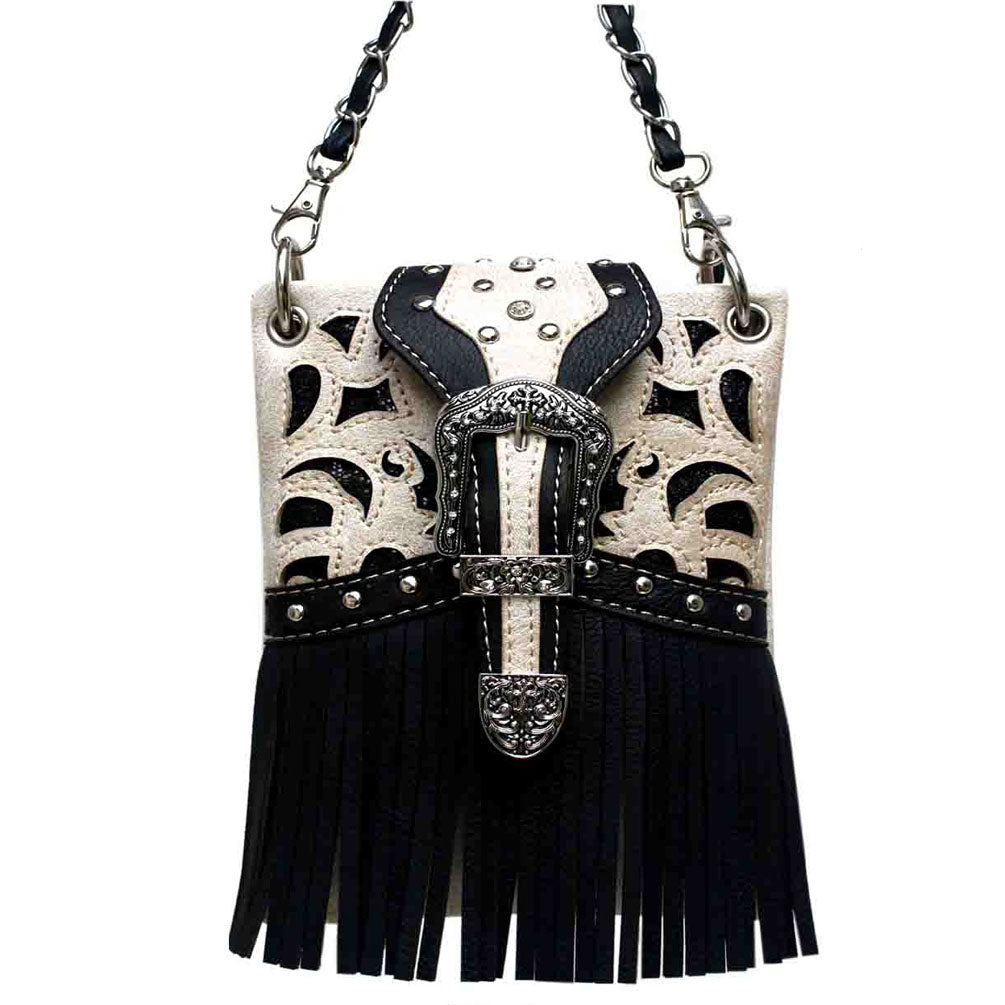 Western Buckle Fringe Studded Mini Crossbody Bag