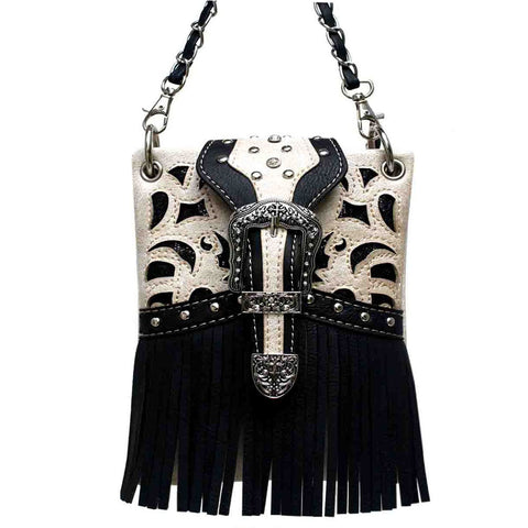 Western Buckle Fringe Studded Mini Crossbody Bag