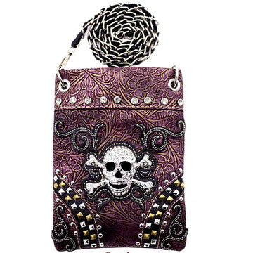 Skull Studded Floral Tooling Mini Crossbody Bag