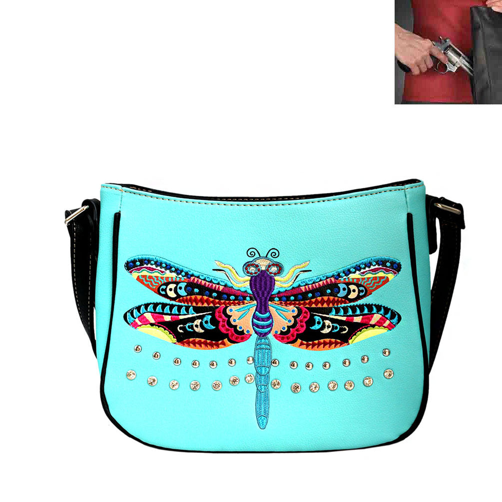 Concealed Carry Dragonfly Embroidery Crossbody Bag