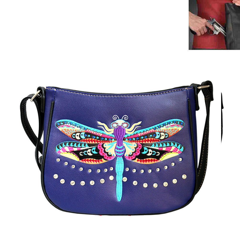 Concealed Carry Dragonfly Embroidery Crossbody Bag