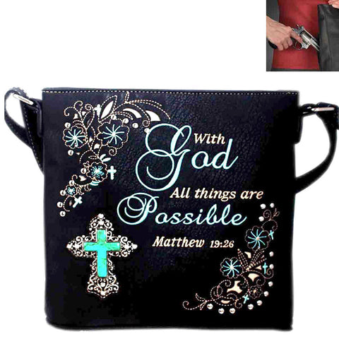 Concealed Carry Spiritual Turquoise Cross Bible Verse Crossbody Bag