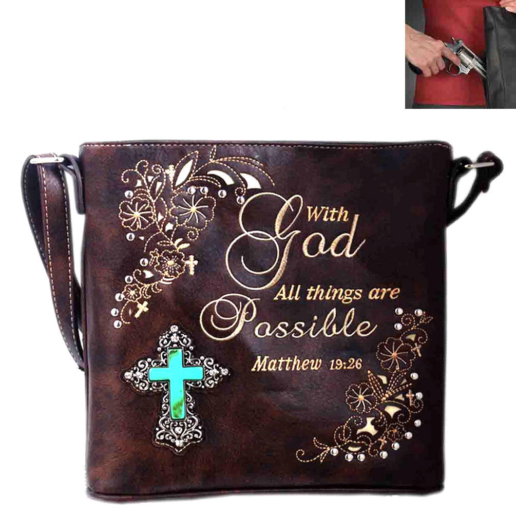 Concealed Carry Spiritual Turquoise Cross Bible Verse Crossbody Bag