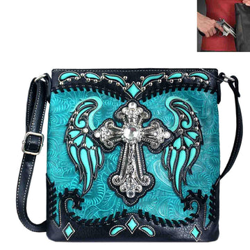 Concealed Carry Spiritual Cross Wing Design Tooling Crossbody Bag