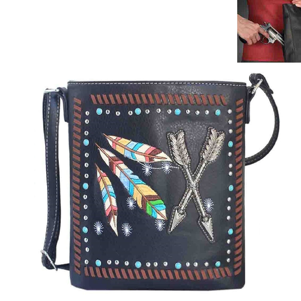 Concealed Carry Western Native American Arrow Embroidery Crossbody Bag