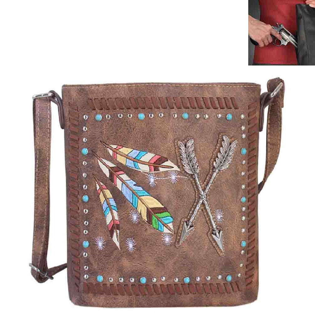 Concealed Carry Western Native American Arrow Embroidery Crossbody Bag