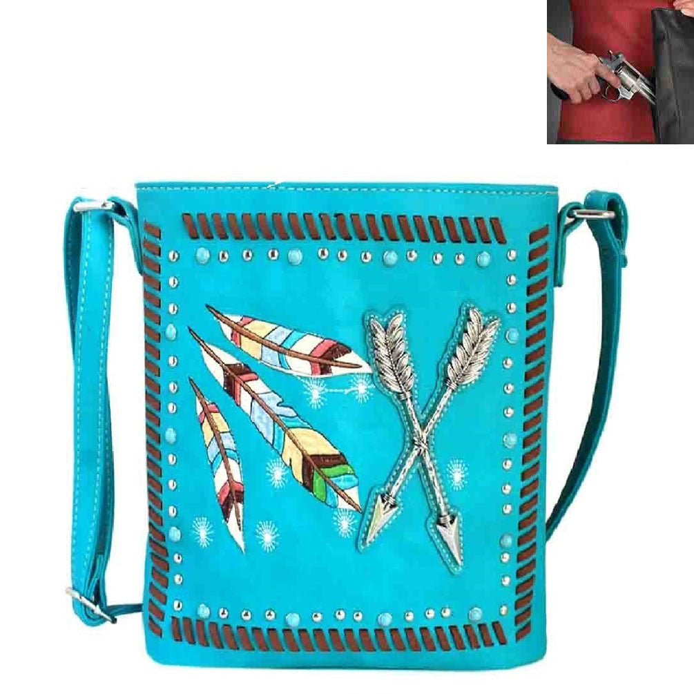 Concealed Carry Western Native American Arrow Embroidery Crossbody Bag