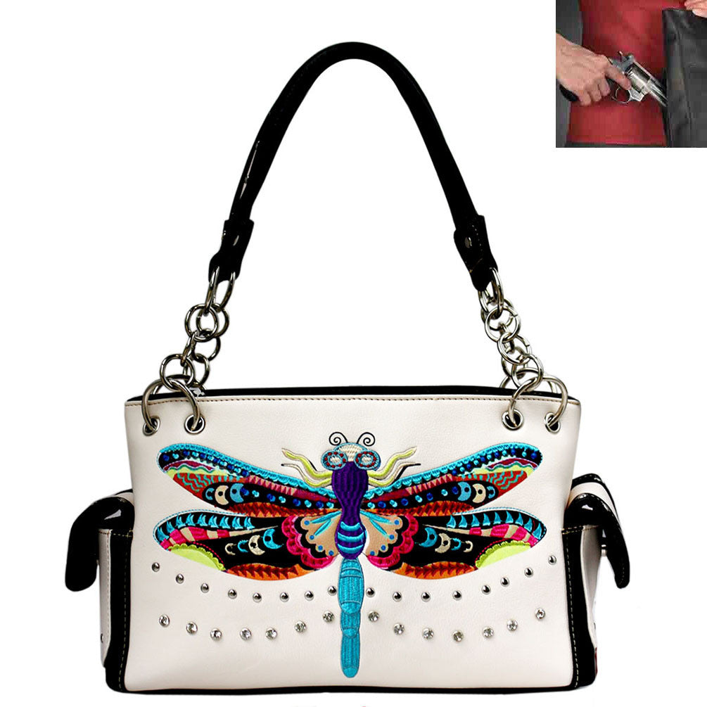 Concealed Carry Dragon Fly Embroidery Shoulder Bag
