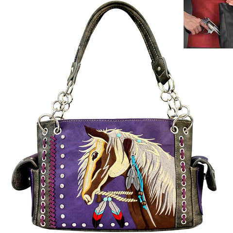 Concealed Carry Horse Embroidery Western Shoulder Bag